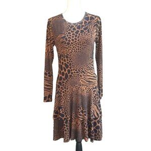 Michael Kors Animal-Print Mini Dress Sz S Brown Black Tiered Ruffle Stretch Knit